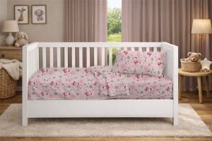 DIMcol Παπλωματοθήκη Εμπριμέ bebe Ballerina Bear 598 120X160 Pink 100% Cotton