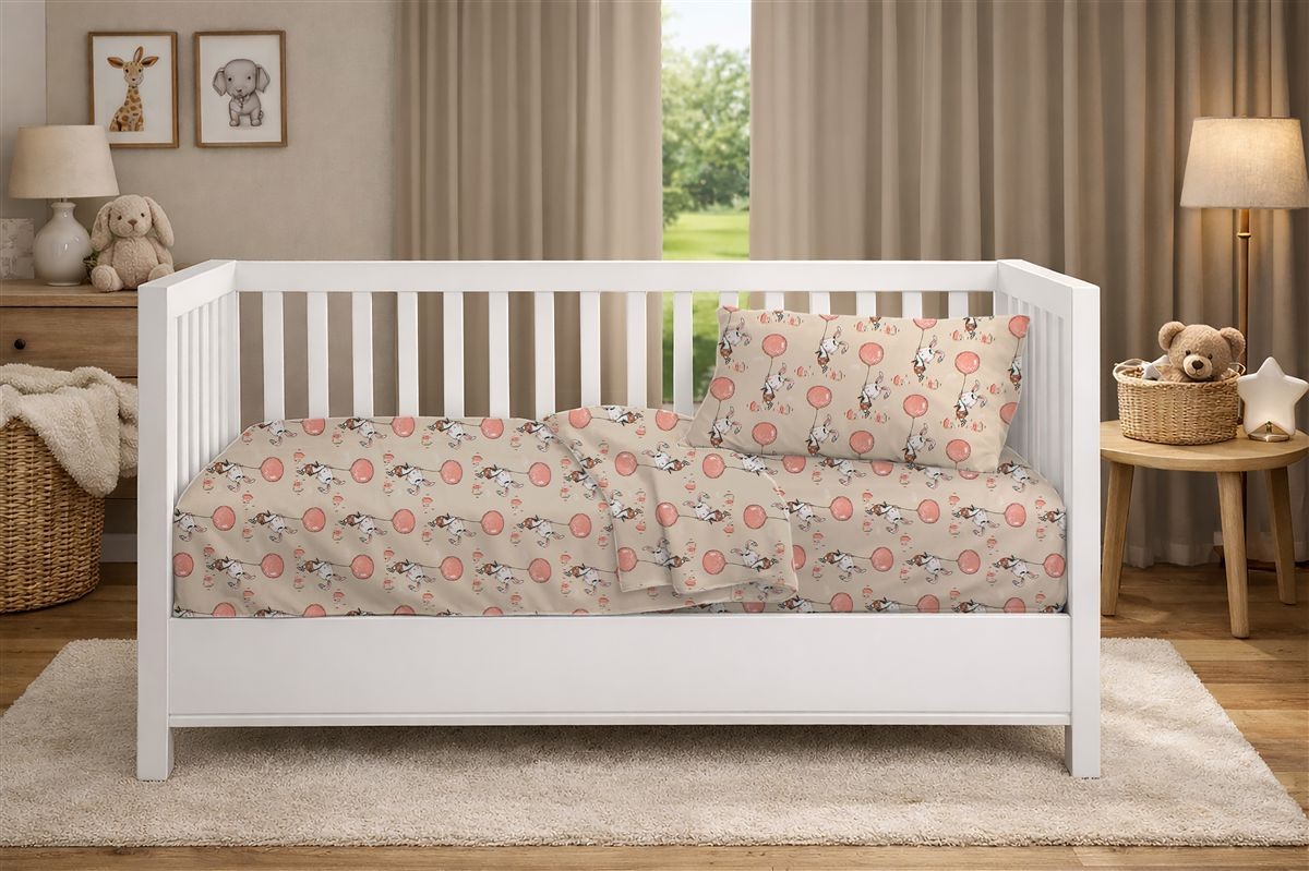 DIMcol Παπλωματοθήκη Εμπριμέ bebe Floating Bunny 714 120X160 Beige-Salmon 100% Cotton