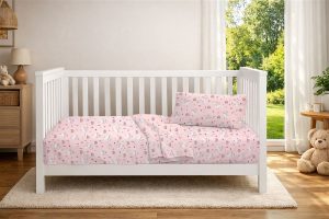 DIMcol Παπλωματοθήκη Εμπριμέ bebe Rabbit Garden 585 120X160 Pink 100% Cotton