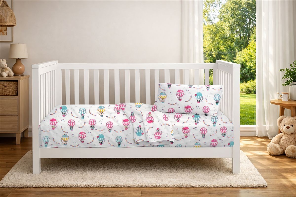 DIMcol Παπλωματοθήκη Εμπριμέ bebe The Floating Zoo 597 120X160 White-Pink 100% Cotton