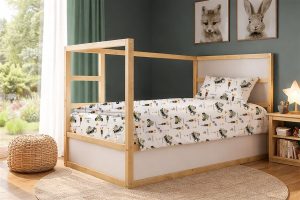 DIMcol Παπλωματοθήκη Εμπριμέ kids Animal Grand Prix 590 160X240 White-Olive 100% Cotton