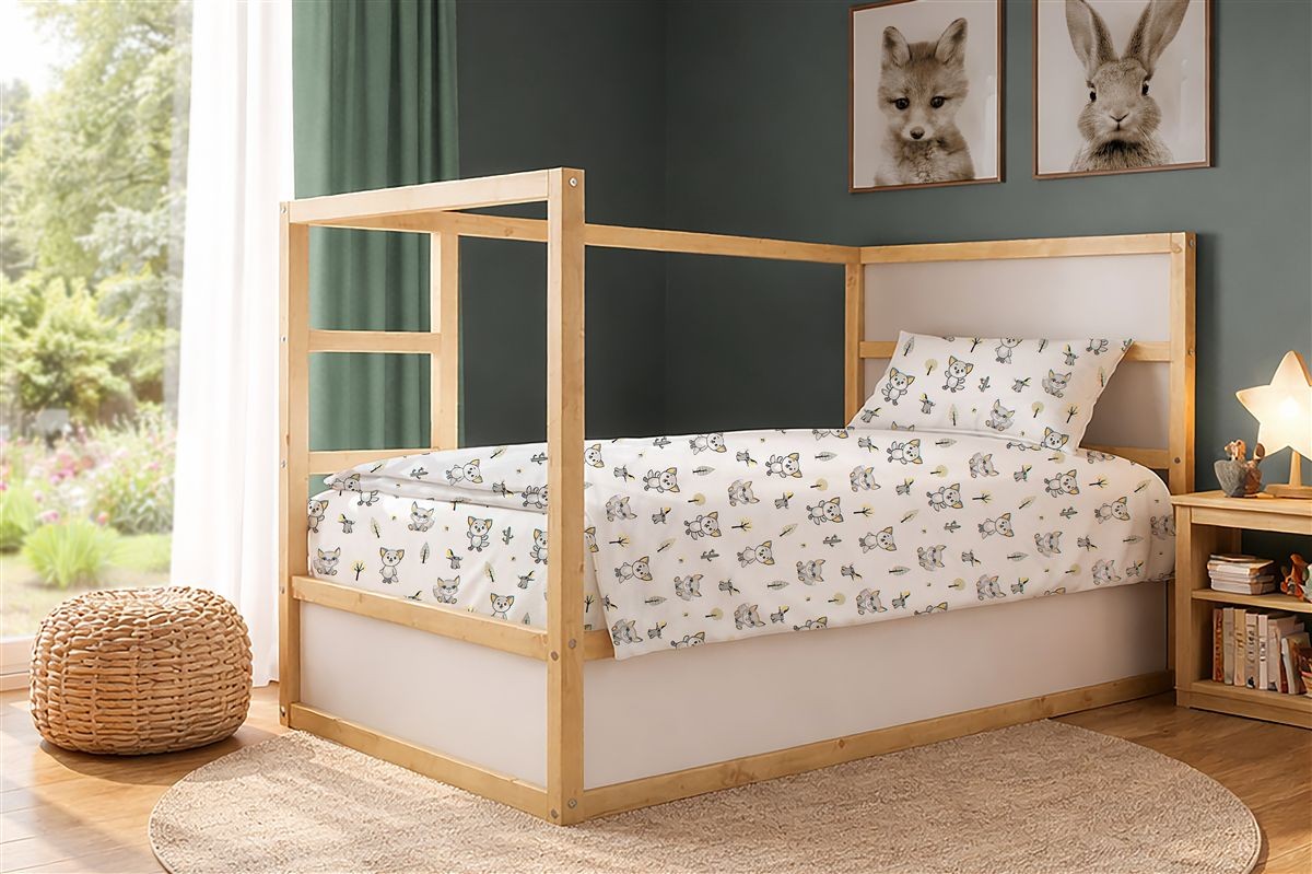 DIMcol Παπλωματοθήκη Εμπριμέ kids Baby Foxes 595 160X240 White-Grey 100% Cotton