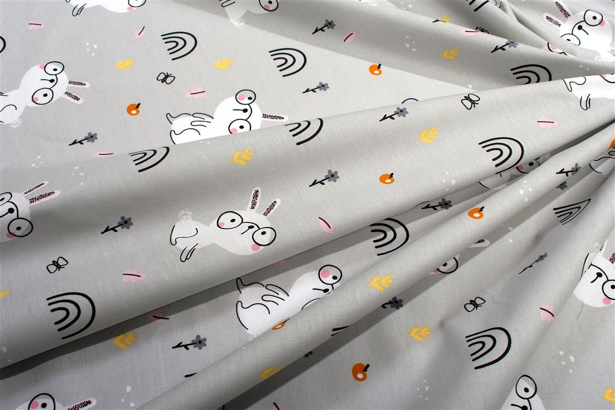 DIMcol Παπλωματοθήκη Εμπριμέ kids Rabbit Garden 586 160X240 Grey 100% Cotton - Image 2