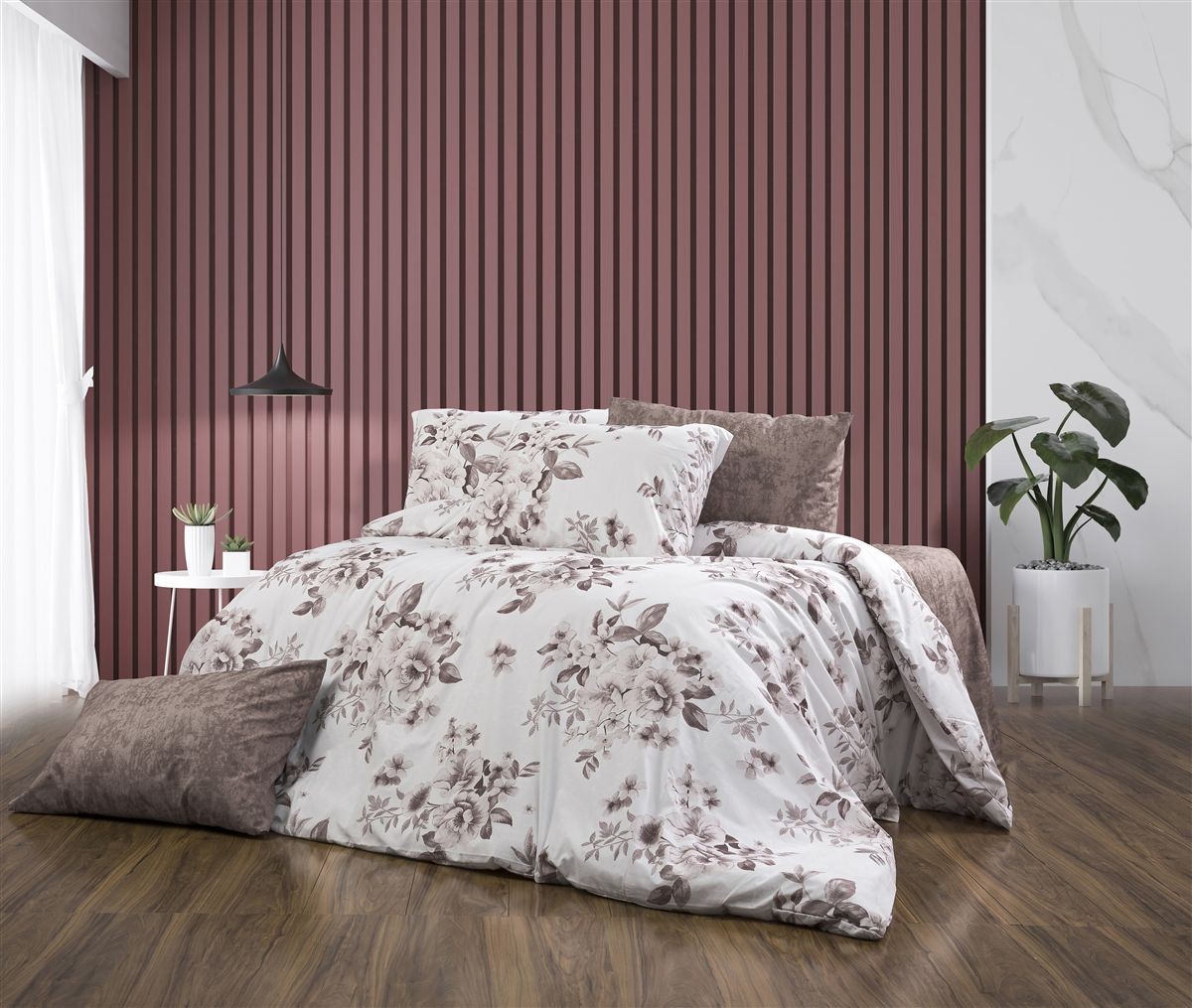 DIMcol Παπλωματοθήκη Εμπριμέ Βερονίκη 488 220X240 White-Mocha 70/30 Cott/Pol