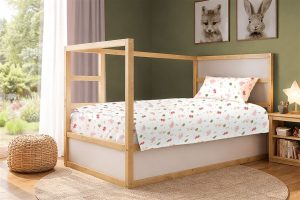 DIMcol Σεντόνια Εμπριμέ Σετ 2 τεμ kids Happy Safari 712 160X240 White-Pink 100% Cotton