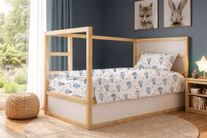 DIMcol Σεντόνια Εμπριμέ Σετ 2 τεμ kids The Floating Zoo 596 160X240 White-Blue 100% Cotton
