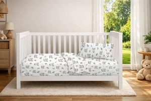 DIMcol Σεντόνια Εμπριμέ Σετ 3 τεμ bebe Baby Foxes 595 120X160 White-Grey 100% Cotton