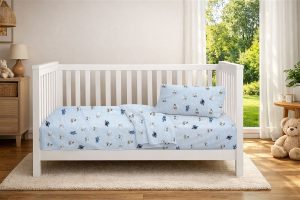 DIMcol Σεντόνια Εμπριμέ Σετ 3 τεμ bebe Bear's Playtime 591 120X160 Sky Blue 100% Cotton