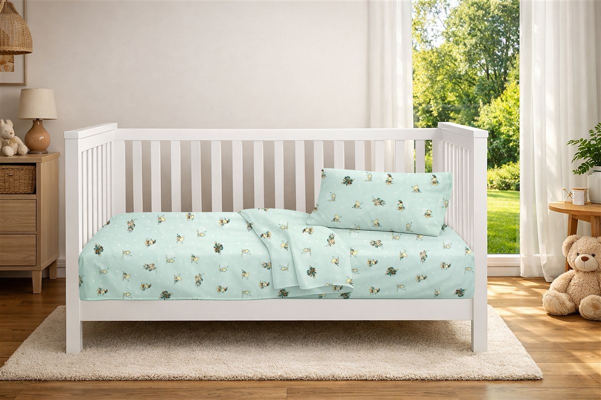 DIMcol Σεντόνια Εμπριμέ Σετ 3 τεμ bebe Bear's Playtime 593 120X160 Mint 100% Cotton