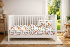 DIMcol Σεντόνια Εμπριμέ Σετ 3 τεμ bebe Dinosaur 520 120x160 White-Orange 100% Cotton