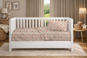 DIMcol Σεντόνια Εμπριμέ Σετ 3 τεμ bebe Floating Bunny 714 120X160 Beige-Salmon 100% Cotton