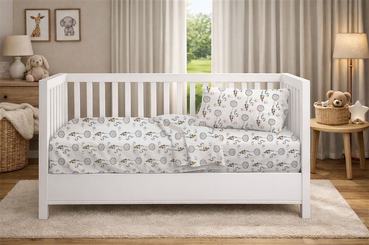 DIMcol Σεντόνια Εμπριμέ Σετ 3 τεμ bebe Floating Bunny 715 120X160 Grey 100% Cotton