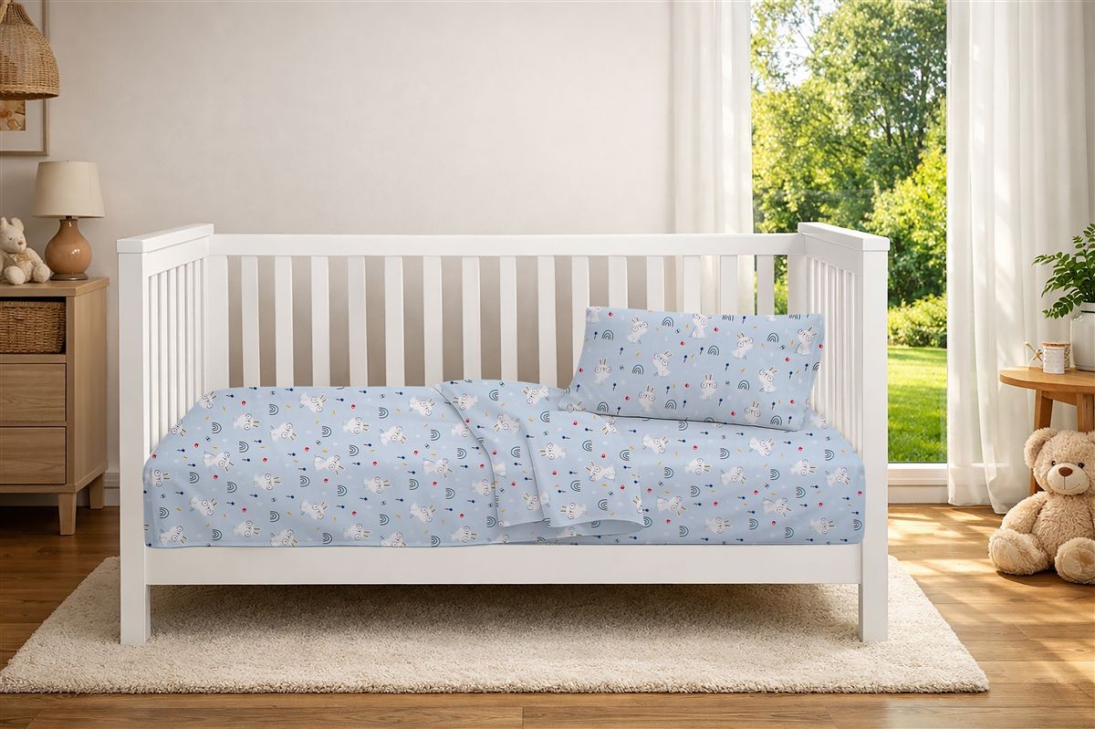 DIMcol Σεντόνια Εμπριμέ Σετ 3 τεμ bebe Rabbit Garden 584 120X160 Sky Blue 100% Cotton