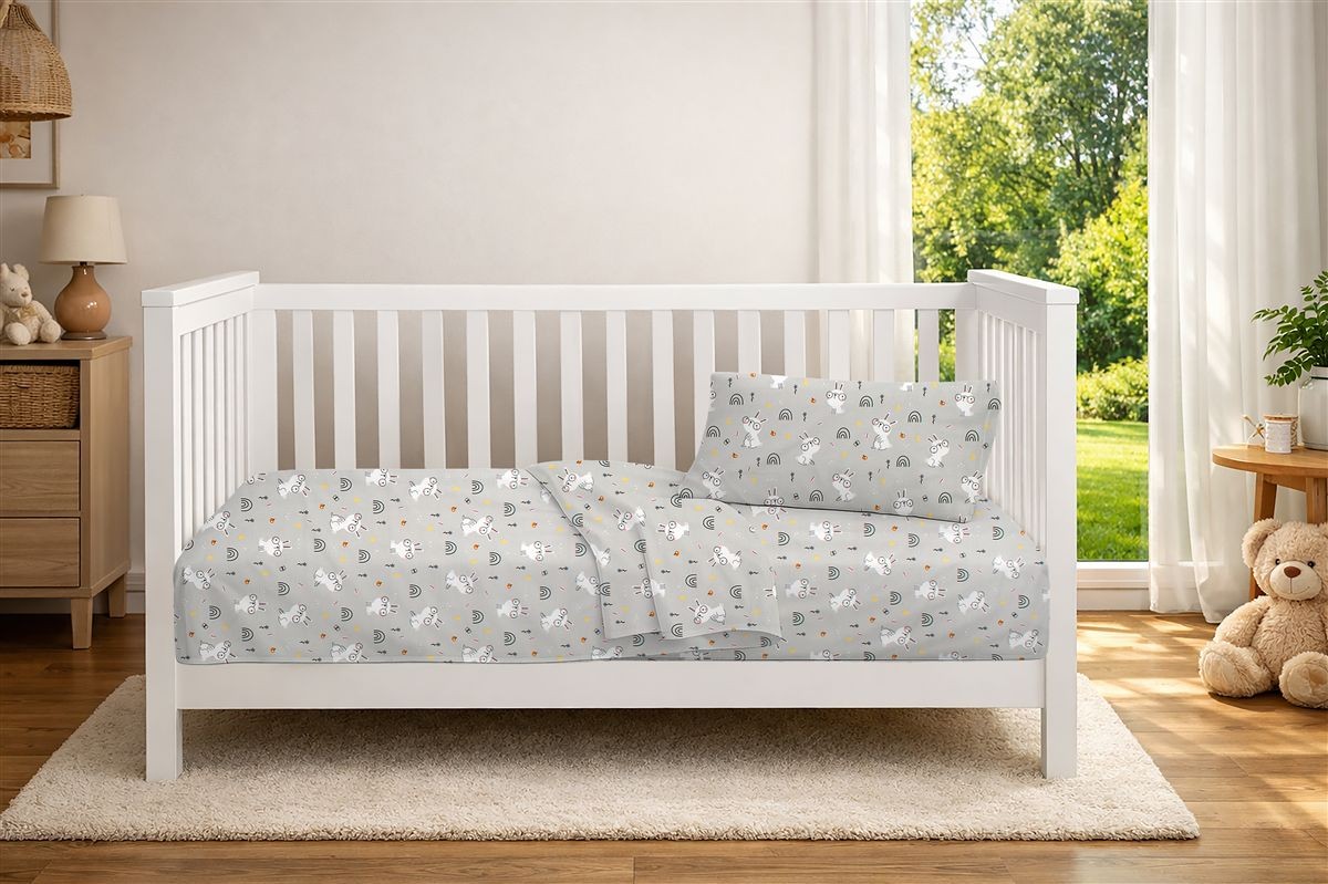 DIMcol Σεντόνια Εμπριμέ Σετ 3 τεμ bebe Rabbit Garden 586 120X160 Grey 100% Cotton