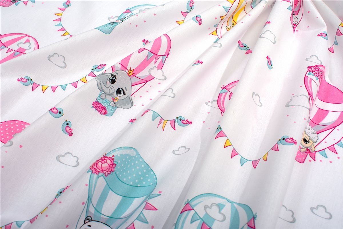 DIMcol Σεντόνια Εμπριμέ Σετ 3 τεμ bebe The Floating Zoo 597 120X160 White-Pink 100% Cotton - Image 2