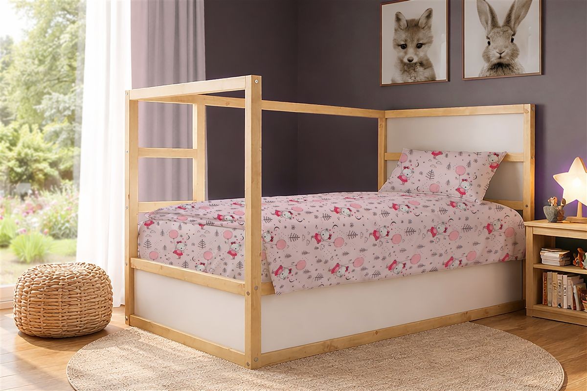 DIMcol Σεντόνια Εμπριμέ Σετ 3 τεμ kids Ballerina Bear 598 160X240 Pink 100% Cotton