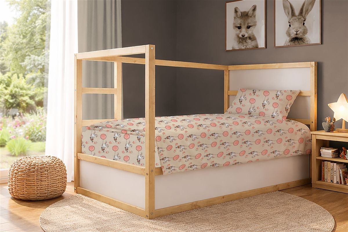 DIMcol Σεντόνια Εμπριμέ Σετ 3 τεμ kids Floating Bunny 714 160X240 Beige-Salmon 100% Cotton