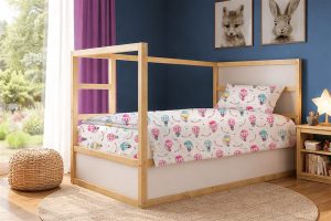 DIMcol Σεντόνια Εμπριμέ Σετ 3 τεμ kids The Floating Zoo 597 160X240 White-Pink 100% Cotton