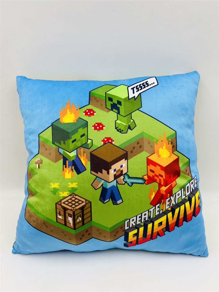 DIMcol Βελούδινο Μαξιλάρι Mojang Minecraft 606 38X38 Light Green-Sky Blue 100% Velboa