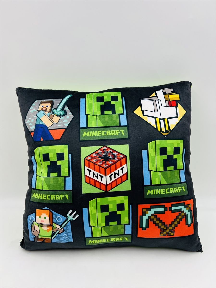 DIMcol Βελούδινο Μαξιλάρι Mojang Minecraft 607 38X38 Light Green-Black 100% Velboa