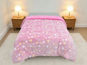 DIMcol Κουβερτοπάπλωμα φωσφορίζον Hearts 175x225 Pink 100% Polyester