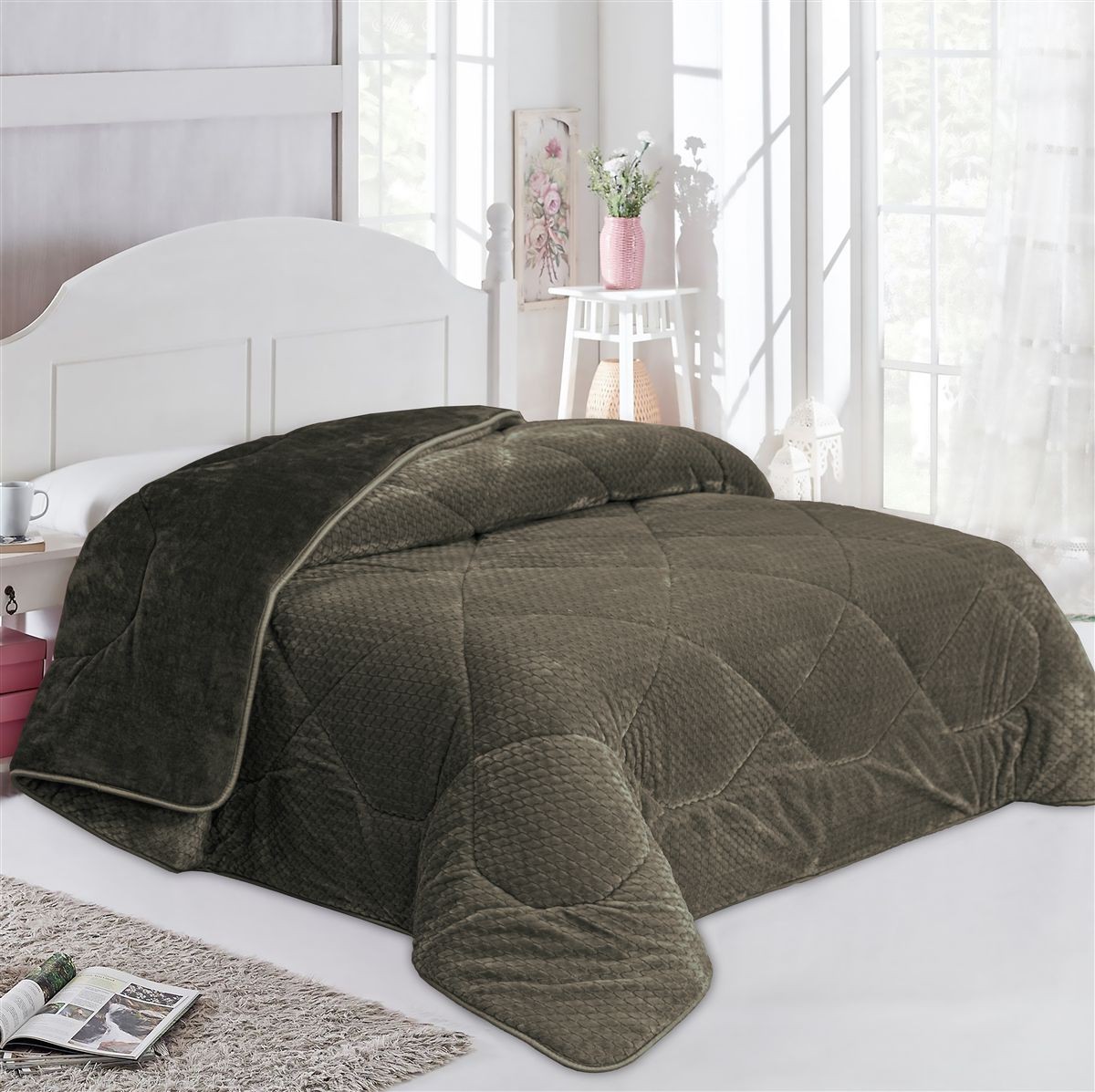 DIMcol Κουβερτοπάπλωμα Jacquard Waves-Fleece 700 gr/m² 1960 Olive 160x220 100% Polyester