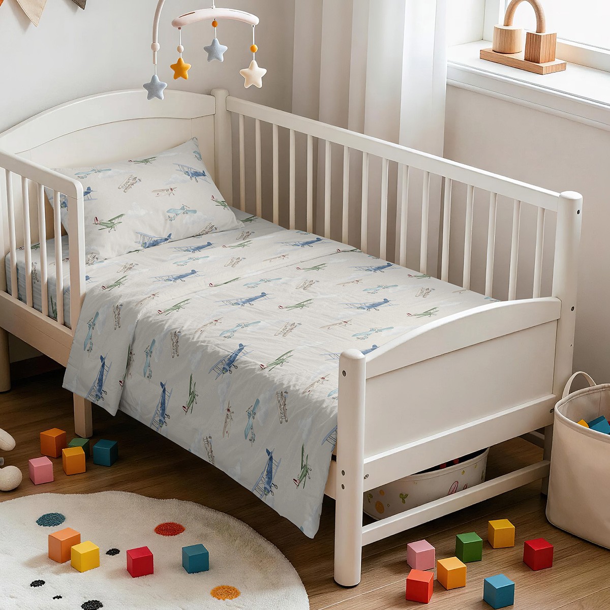 Melinen Home Σετ Σεντονια Κουνιας (Λ) Aircraft Prime Line Baby (70Χ140+17) 70Χ140+17cm