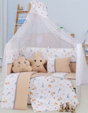 DIMcol Προίκα Μωρού Εμπριμέ Σετ 9 τεμ bebe Forest 13 White-Beige 100% Cotton
