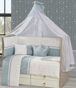 DIMcol Προίκα Μωρού Εμπριμέ Σετ 9 τεμ bebe Stars 16 White-Aqua Grey 100% Cotton