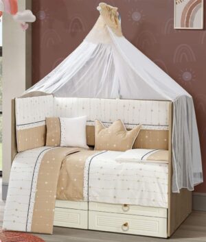 DIMcol Προίκα Μωρού Εμπριμέ Σετ 9 τεμ bebe Stars 17 White-Beige 100% Cotton