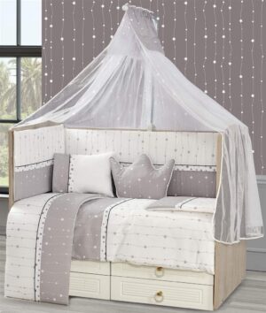 DIMcol Προίκα Μωρού Εμπριμέ Σετ 9 τεμ bebe Stars 18 White-Grey 100% Cotton
