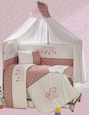 DIMcol Προίκα Μωρού Με Κέντημα Σετ 9 τεμ bebe Sweet Dreams 09 White-Pink 100% Cotton