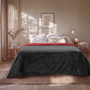Beauty Home Κουβέρτα υπέρδιπλη διπλής όψεως Art 11601 Jacquard fleece 700gsm Fiesta Plus 220x240 Μαύρο,Κόκκινο
