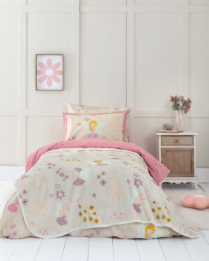 Nima Kids Κουβέρτα Βελουτέ Μονή 160x220 - Fairielle Μπεζ, Ροζ